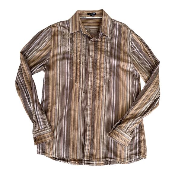 AT Collins Preppy Embroidered Button Down Shirt Hippie Striped Edgy Western XL - Picture 1 of 10